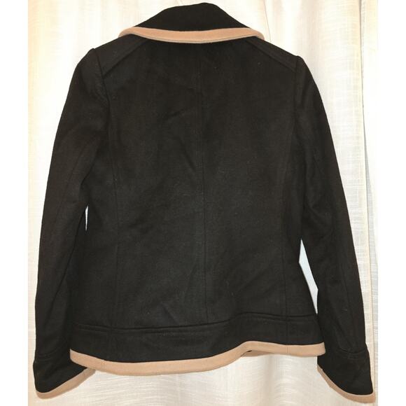 J. Crew Peacoat Wool Nello Gori Black Tan Trim sz 2 Academia Style Dbl Breasted - Picture 3 of 4